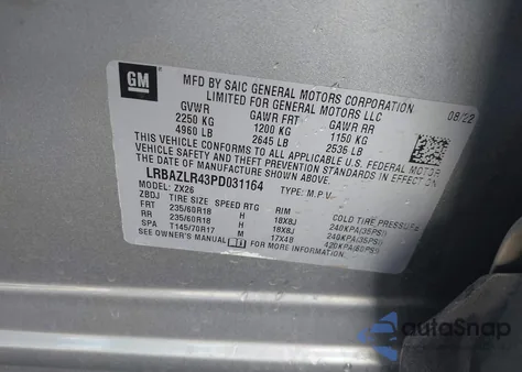 2023 Buick Envision Preferred Fwd from USA, damaged, VIN LRBAZLR43PD031164